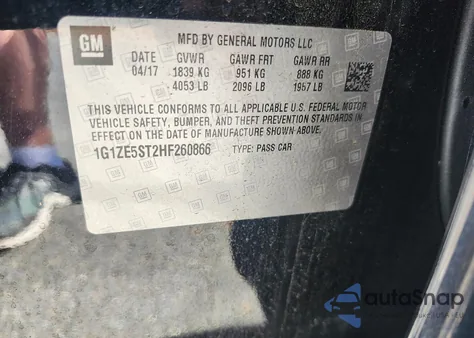 2017 Chevrolet Malibu 1Lt z USA, uszkodzony, nr VIN 1G1ZE5ST2HF260866